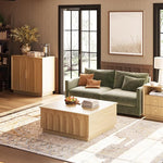 Load image into Gallery viewer, Lift Top Coffee Table with Storage, Modern Coffee Table with Arched Design, 31.5" Square Tea Table with Wood Grain, Boho Multifunctional Center Table for Living Room, Office, Oak