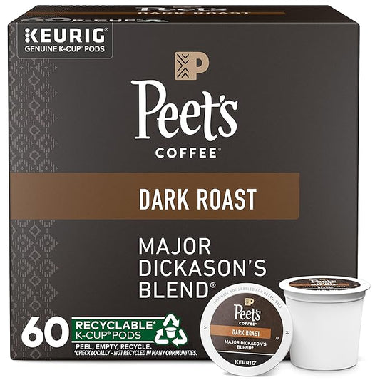 Peet's Coffee, Dark Roast Keurig K-Cup Pods - Major Dickason's Blend 60 Count (6 Boxes of 10 K-Cup Pods)