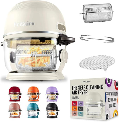 Non Toxic Air Fryer™ - Glass AirFryer 5 Quart w/ 360 Visibility, Self-Cleaning, 400F Vortex Air Fryer for Even Cooking, BPA-Free Teflon Free, 6-in-1 Functions, Rotisserie, Roast, Bake, White