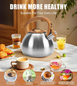 Load image into Gallery viewer, Classic Stainless Steel Whistling Kettle 3.2 Quart - Brushed Metal Finish with Wooden Handle, Stovetop Water Boiler for Home &amp; Kitchen, Loud Alert Whistle &amp; Drip-Free Spout (Silver)