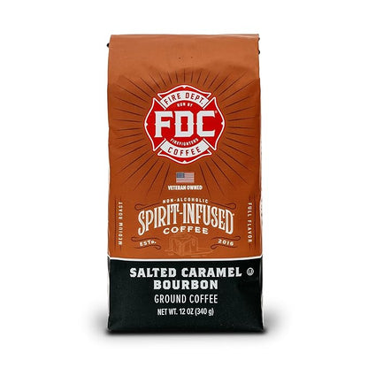 Fire Department Coffee - Salted Caramel Bourbon Coffee - Gives Back to Firefighters - Premium Bourbon Infused - Ground Medium Roast - Non-Alcoholic - Roasted in the USA - Veteran Owned - 12 oz