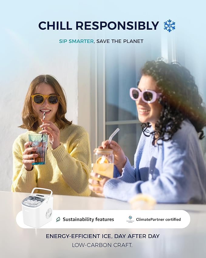 EUHOMY Countertop Ice Maker Machine with Handle, 26lbs Per Day, 9 Ice Cubes Ready in 6 Mins, Auto-Cleaning Portable Ice Maker with Basket and Scoop, for Home/Kitchen/Camping/RV (White)