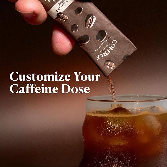 COFFREE Organic Instant Coffee Packets - 0% Decaf Convenient Coffee Sticks, Mold Free, Low Acid Arabica Beans for On-the-Go Energy - Hot or Cold Balanced Taste Single Serve Travel Packets 24 Count