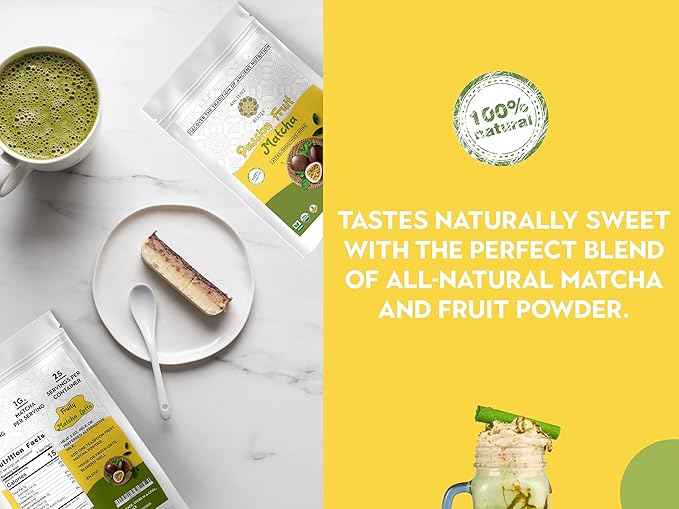 Ancient Roots Passion Fruit Matcha Mix – Organic Green Tea Powder for Lattes, Smoothies, & Baking Matcha Powder, Antioxident 100% Natural, Vegan, Gluten-Free (3.5 OZ, Passion Fruit)