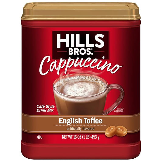 Hills Bros. Instant Cappuccino Mix, English Toffee (16 Oz, Pack of 1) – Convenient and Versatile, Instant Hot or Iced Coffee, Frothy & Rich English Toffee Flavor - Just Add Water