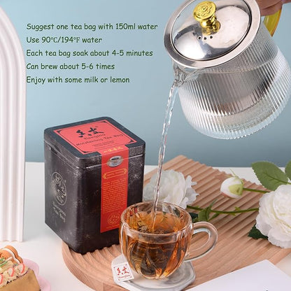 Xiangsou Moistening Tea,Lapsang Souchong Tea,Chinese Classical Smoked Black Tea with 30 Tea Bags,Strong Flower Fragrance With a Smoky Taste