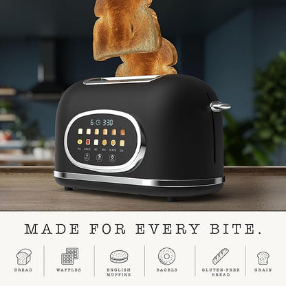 Rae Dunn Retro Digital Electric Toaster, 2 Slice Stainless Steel Toaster With Touchscreen, Countdown Timer, 6 Shade Settings, Wide Slots, High Lift Lever, Bagel, Defrost & Reheat, Black New