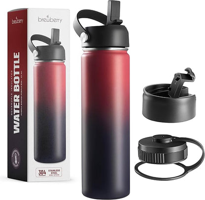 Stainless Steel Insulated Water Bottle and Travel Mug for Hot and Cold Beverages, Wide Mouth, Double Wall Insulated Hydration Sports Water Bottle for Hiking, Biking, Outdoor, 22 OZ BPA Free