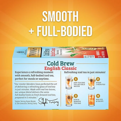 Twinings English Classic Cold Brew Iced Tea Bags, 20 Count (Pack of 6), Unsweetened Black Tea, Caffeinated, 120 Teabags
