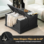 Load image into Gallery viewer, Farmhouse Coffee Table with Large Hidden Storage Compartment, Rustic Black Square Center Table, Wood Low Farm House Modern Living Room Tables with Hinged Lift Top &amp; Wooden Arc Base