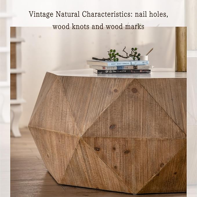 38" Modern Farmhouse Coffee Table, American Retro Style Drum Coffee Table for Office, Dining Room and Living Room, White Tabletop