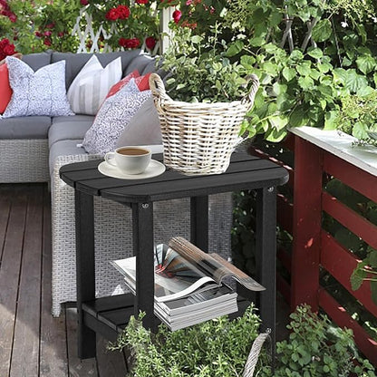 LZRS Double Adirondack Side Table, Outdoor Side Tables, End Tables for Patio, Backyard,Pool, Indoor Companion, Easy Maintenance & Weather Resistant(Black)