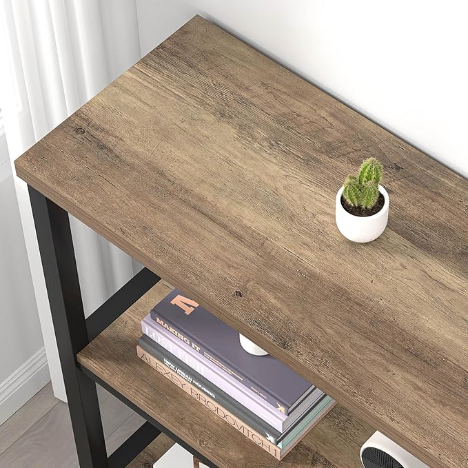 FOLUBAN Small Bookshelf and Bookcase, 3 Tier Open Book Shelf, Modern Metal and Wood Shelving Unit for Living Room Bedroom, Oak