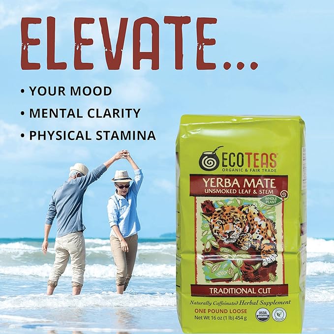 ECOTEAS Organic Yerba Mate Loose Leaf Tea – Unsmoked Detox Herbal Tea for Natural Energy – Coffee Alternative - Kosher, Non-GMO, Gluten-Free - Traditional Cut, 1 lb (Pack of 1)