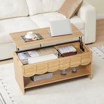 Load image into Gallery viewer, Lift Top Coffee Table with Hidden Compartment, 2 Tier Wooden Center Table with Wave Panel, Modern Lift Tabletop for Home Living Room Office, Natural