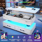 Load image into Gallery viewer, SEDETA 40" Lift Top Coffee Table, Coffee Tables with Storage for Living Room, Small Coffee Table with 2 Drawers &amp; LED Light for Dining Reception Room, White Marble