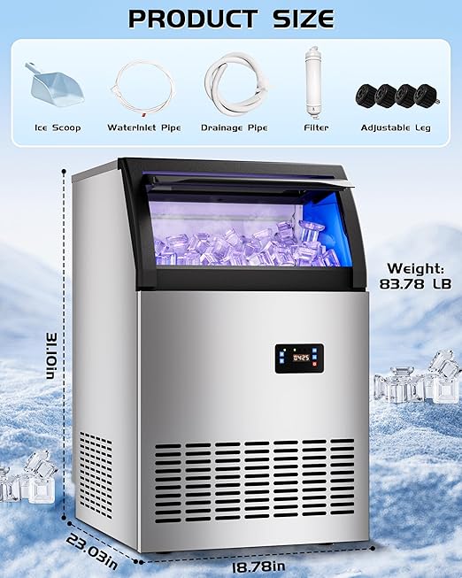 Commercial Spray Drench Ice Maker Machine 150 Lbs/Day, Undercounter Ice Makers 100Lbs Storage Bin and 32 Ice Trays, Under Counter ice Maker for Home, Bar, Party