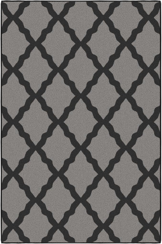 Ottomanson 3'3" x 5' Rugs for Living Room Trellis Area Rug for Bedroom - Non Slip Durable Large Floor Carpet for High Traffic Areas - Indoor Rug for Dining Room Kitchen Kids Playroom, Dark Gray
