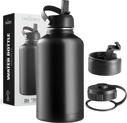 Stainless Steel Insulated Water Bottle and Travel Mug for Hot and Cold Beverages, Wide Mouth, Double Wall Insulated Hydration Sports Water Bottle for Hiking, Biking, Outdoor, 64 OZ BPA Free
