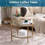 Load image into Gallery viewer, VINGLI 25.6" Round Gold Coffee Tables for Living Room, 2-Tier Glass Top Coffee Table with Storage Clear Coffee, Simple &amp; Modern Center Table for Small Space