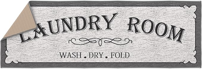 Ottomanson 20" x 59" Laundry Room Rug - Non-Slip Mat for Laundry & Mudroom - Durable, Stain-Resistant, and Easy to Clean - Perfect for High-Traffic Areas - Runner Rug for Entryway Bathroom, Gray