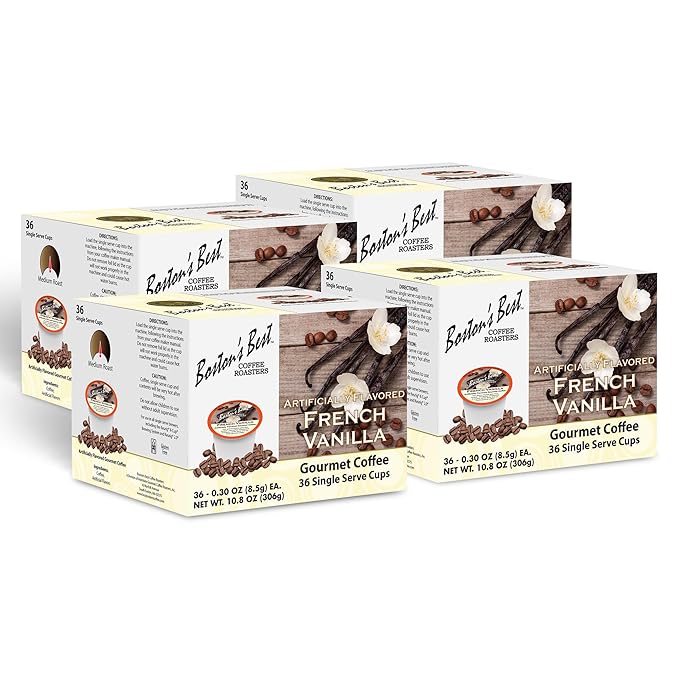 Boston’s Best - French Vanilla Medium Roast Gourmet Coffee, Delicious Flavored Compatible with Keurig Coffee Maker, 1 Count (144 Single Serve Cups)