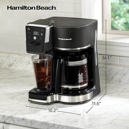 Hamilton Beach 2-Way 12 Cup Programmable Drip Hot and Iced Coffee Maker & Single Serve Coffee Machine, Glass Carafe, Auto Pause and Pour, Black (47500J)