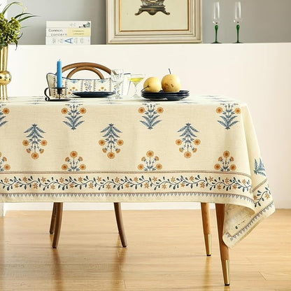 Designer French Pale Yellow Long Tablecloth Rectangle,Linen Floral Table Cloth,Wrinkle Resistant Decor Tablecloths for Dining Thanksgiving Banquet Kitchen Party,63"*102"-Estevan A