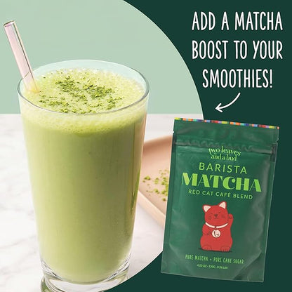 Two Leaves and a Bud Barista Matcha Sweetened Latte Blend (8 Servings), Japanese Matcha Green Tea Powder, 1 Resealable Bag, 120g (4.23oz)