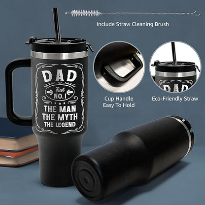 Engraved 40 oz Tumbler With Handle Straw Lid - Gifts For Dad For Fathers Day & Valentines Day Gift for Husband, Him - Christmas, Birthday Gifts for Father, Dad, Grandpa, Papa from Daughter