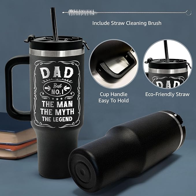 Engraved 40 oz Tumbler With Handle Straw Lid - Gifts For Dad For Fathers Day & Valentines Day Gift for Husband, Him - Christmas, Birthday Gifts for Father, Dad, Grandpa, Papa from Daughter