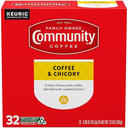 Community Coffee and Chicory, Medium-Dark Roast, Single-Serve Keurig K-Cup Pods, 32 Count (Pack of 4)