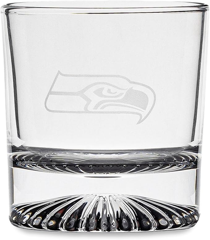 The Memory Company Officially Licensed NFL Wood Boxed Drinkware Set, with 2 Rocks Glasses and Cooling Cubes, Seattle Seahawks