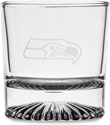 The Memory Company Officially Licensed NFL Wood Boxed Drinkware Set, with 2 Rocks Glasses and Cooling Cubes, Seattle Seahawks