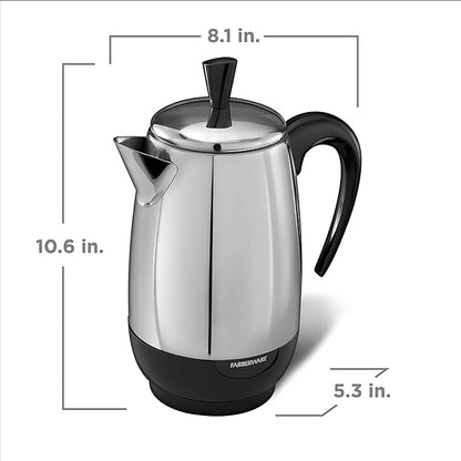 Farberware Electric Coffee Percolator, Stainless Steel Basket, Automatic Keep Warm, No-Drip Spout, 8 Cup