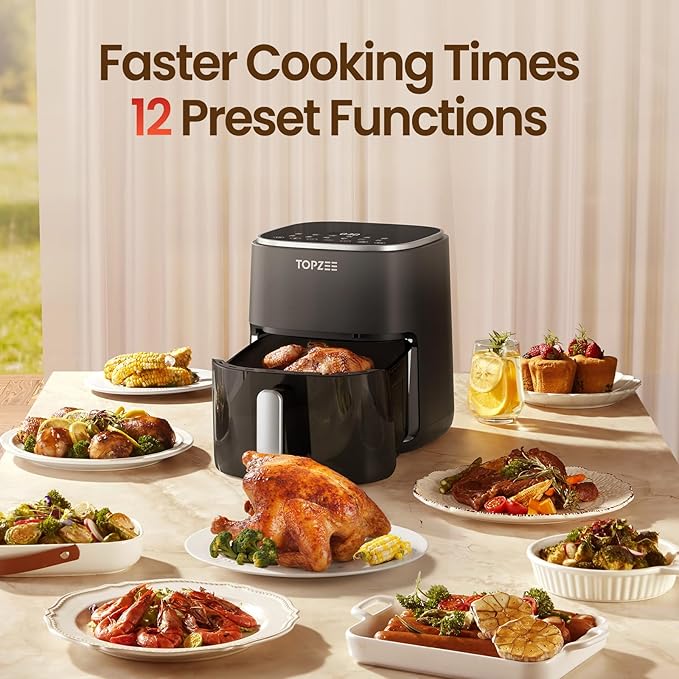 Air Fryer 12-in-1 with 5.5 QT Large Capacity, Compact Air Fryer, 100-400℉ Precise Heat, 360°Hot Air Circulation, 95% Less Oil, Bake, Dry, Reheat, Frozen, Broil, Proof, Black