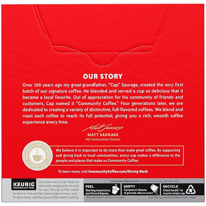 Community Coffee and Chicory, Medium-Dark Roast, Single-Serve Keurig K-Cup Pods, 32 Count (Pack of 4)