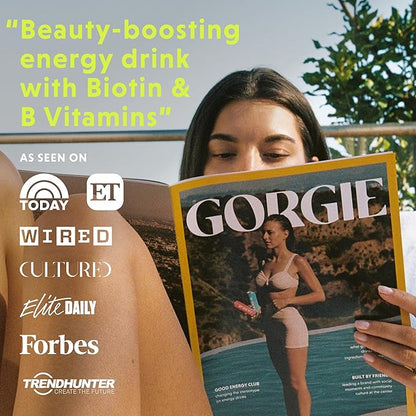 GORGIE Original Variety, Sugar-Free Natural Energy Drink Sparkling, Healthy Energy Drinks - Green Tea, Biotin, B Vitamins -150mg Caffeine, Vegan, & Low Calorie (Pack of 12)