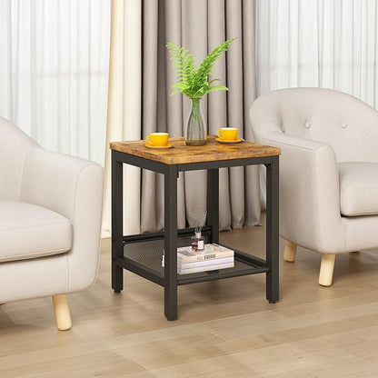 AWQM Coffee Table Industrial Coffee Table with 2 Square End Side Tables, Modern Living Room Table Set with Metal Frame for Apartment Home Office, Rustic Brown Set001