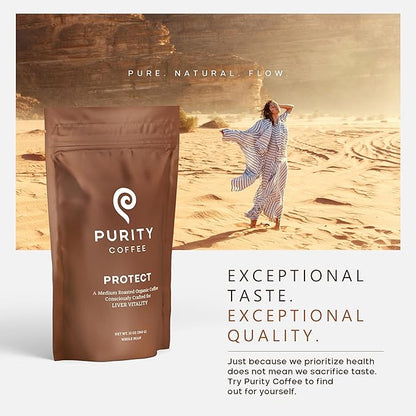Purity Coffee PROTECT Highest Antioxidant Light-Medium Roast - USDA Certified Organic Specialty Grade Arabica Whole Bean Coffee - Third Party Tested for Mold, Mycotoxins, Pesticides - 12 oz Bag