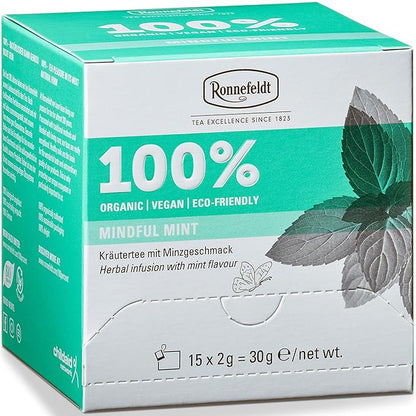 Ronnefeldt 100% Mindful Mint – German Herbal Tea with Mint, Spearmint & Peppermint – Loose Leaf in 15 Individually Wrapped Bags – Naturally Caffeine-Free