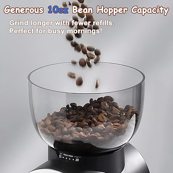 Electric Conical Burr Coffee Bean Grinder with 25 Precise Settings, Touchscreen Adjustable Electric Burr Mill with LED Screen & Anti-static Device, Organ-Style Powder Blower