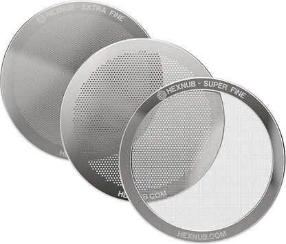 HEXNUB - Reusable Metal Filter for AeroPress Coffee Maker, Stainless Steel Filter Fits AeroPress Original & Go Coffee Press, Fuller Bodied Coffee Than Paper Filters - SILVER 3-PACK
