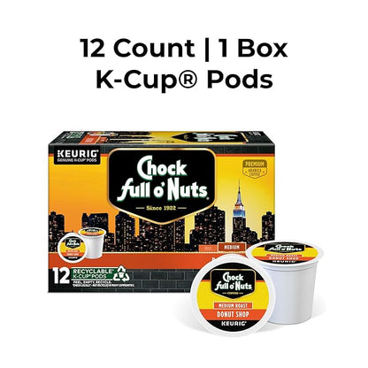 Chock full o’Nuts Donut Shop Keurig K-Cup Pods for Keurig Brewers – Premium Arabica, Medium Roast – Single Serve – 1 Pack of 12 K-Cup Pods