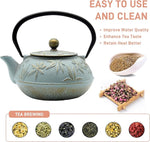 Load image into Gallery viewer, Cast Iron Teapot Tea Kettle with Stainless Steel Infuser for Stovetop Safe Coated with Enameled Interior Japanese Tetsubin with Maple Leaves Pattern(30.4oz/900ml) (Color-5)