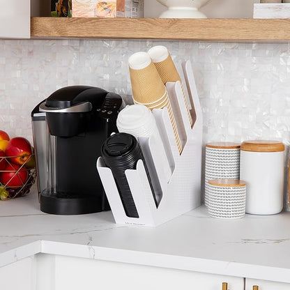 Mind Reader Cup and Lid Dispenser, Countertop Org, Coffee Bar, Beverage Cup, Kitchen, Breakroom, 4"L x 18"W x 16"H, White