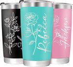 Load image into Gallery viewer, Personalized Tumbler with Name &amp; Birth Flower Month, Custom Coffee Tumbler Stainless Steel Travel Mug Cup 20 Oz Personalized Gifts for Birthday Christmas Anniversary for Dad Mom Kids