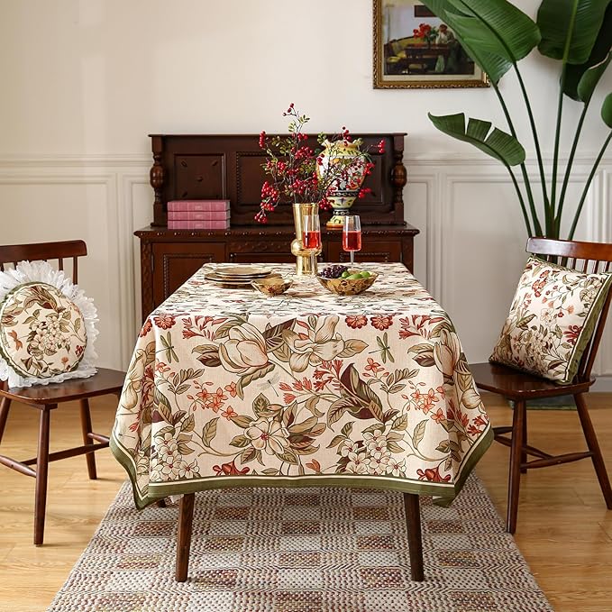 Designer Bohemian Linen Table Cloth for Rectangle Table,Colorful Floral Pattern Tablecloth,Wrinkle Resistant Decorative Tablecloths for Dining Thanksgiving Kitchen Party,55"*79"-Grace A