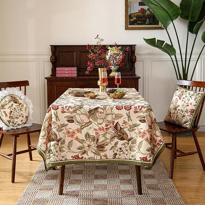 Designer Bohemian Linen Extra Long Rectangle Tablecloth,Colorful Floral Pattern Table Cloth,Wrinkle Resistant Decorative Tablecloths for Dining Thanksgiving Kitchen,63"*110"-Grace A