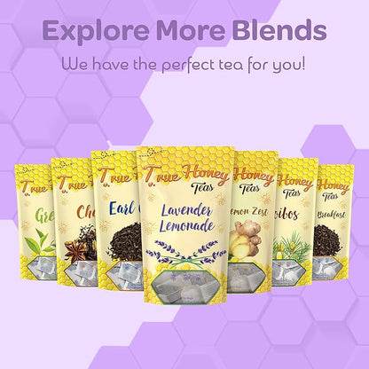 True Honey Lavender Lemonade Tea Bags - Tranquil Tea for Sleep, Stress Relief and Calm - All Natural Organic Lemon Myrtle Herbal Caffeine-Free Blended with Honey Crystals - 24 Count